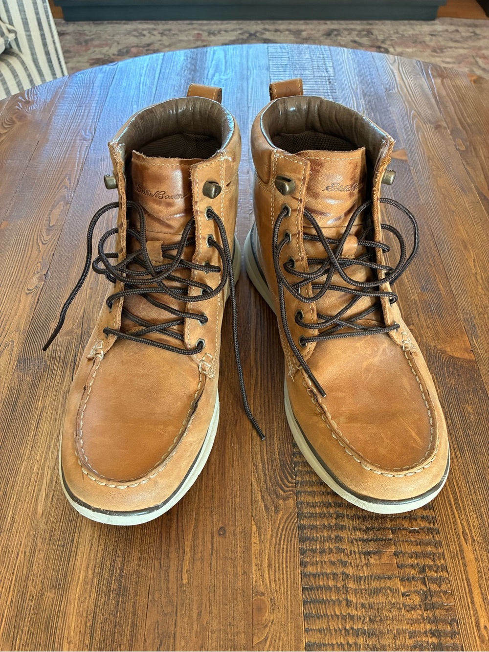 Eddie Bauer Brown Leather Moc-Toe Lace-Up Boots